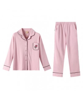 long sleeved women's cotton pink pajama sets for spring and Autumn