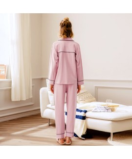 long sleeved women's cotton pink pajama sets for spring and Autumn