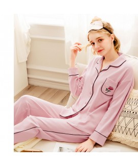 long sleeved women's cotton pink pajama sets for s...