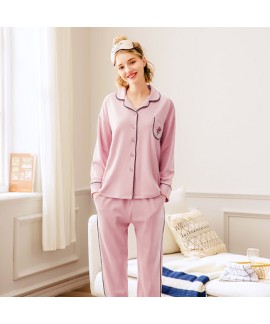 long sleeved women's cotton pink pajama sets for spring and Autumn
