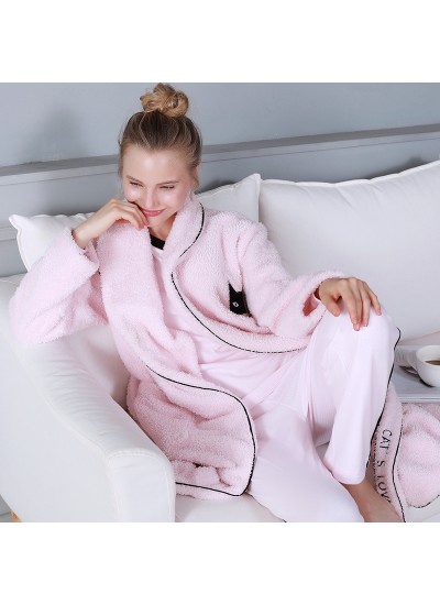 autumn and winter pink outdoor wear,Flannel pajamas for women