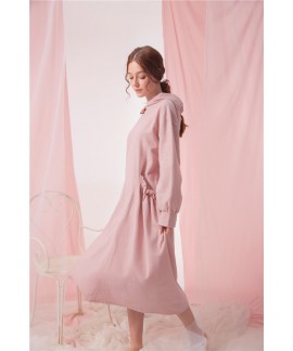 Ladies Long-sleeved Cotton Casual Hat Large Size Night Gown With Pocket For Spring and Autumn