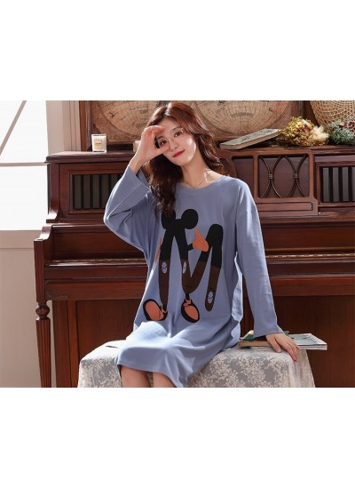 Autumn Plus Size Long Cotton Ladies Night gown Home Cartoon Loose Women Cute Nightdress