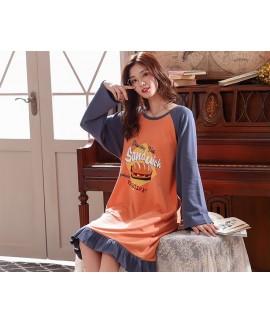 Autumn Plus Size Long Cotton Ladies Night gown Home Cartoon Loose Women Cute Nightdress