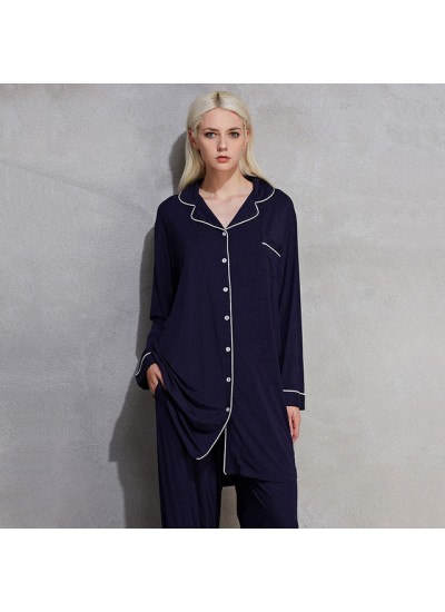 large size long sleeve women pajamas for spring pure color comfy ladies' sleepwear