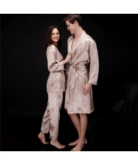 Luxury women's three-piece pajama Set in summer Long-sleeved Men's pajama and bathrobe