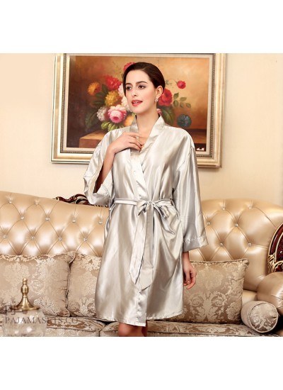 Plus size simulated silky nightwear sets in summer ladies silk morning gown for women