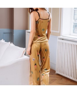 Winter pyjamas three-piece printed gold velvet household pajama sets