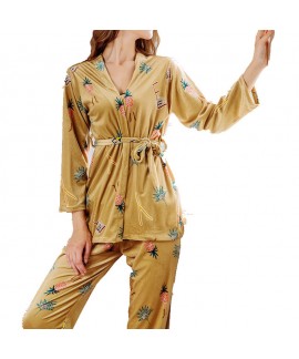 Winter pyjamas three-piece printed gold velvet household pajama sets