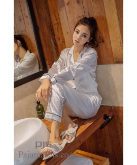 New Long Sleeve Lady's sleepwear sets for spring comfy Silk like Two-piece Set pjs