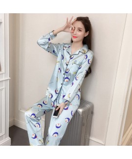 New Ice Silk Leisure pajamas Female for Spring Long Sleeve Large-Size Sleepwear sets for women