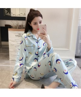 New Ice Silk Leisure pajamas Female for Spring Long Sleeve Large-Size Sleepwear sets for women