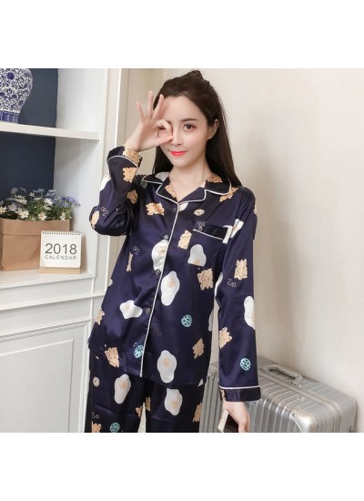 New Ice Silk Leisure pajamas Female for Spring Long Sleeve Large-Size Sleepwear sets for women