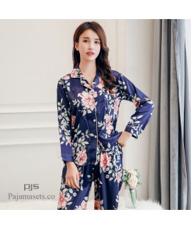 New Satin silk ladies' pajamas cute printed set pjs for women