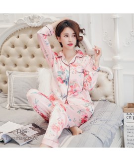 New Satin silk ladies' pajamas cute printed set pjs for women
