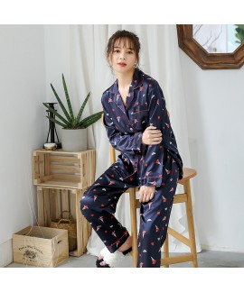 long-sleeved New printed cardigan silk-like pajama set in winter