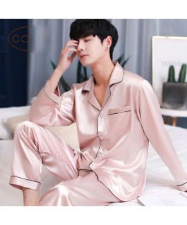 Long sleeved mens ice silk pyjamas for spring Comf...