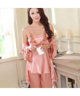 New lady emulation Three Piece pyjamas sexy long sleeve pajama sets female