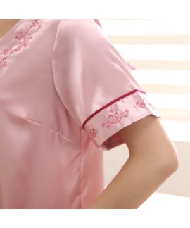 Luxury silk pajamas short sets for women comfy embroidered ladies silky nightwear