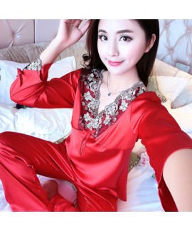 plus size long sleeves Satin Pajama sets for women multi color sexy silky nightwear female