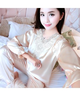 plus size long sleeves Satin Pajama sets for women multi color sexy silky nightwear female