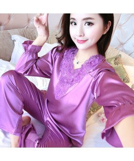 plus size long sleeves Satin Pajama sets for women multi color sexy silky nightwear female