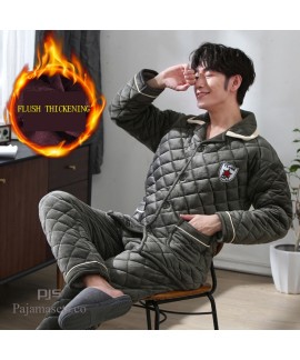 Winter comfy Pajama Men's Thickening cheap Cotton Three-Layer Flannel Men's pjs