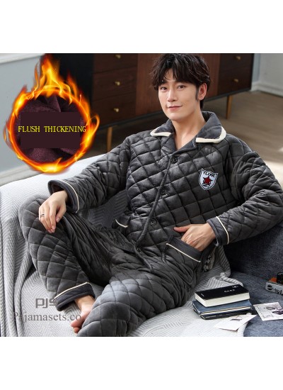 Winter comfy Pajama Men's Thickening cheap Cotton Three-Layer Flannel Men's pjs