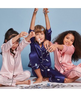 Children's Ice Silk sleepwear sets for spring luxury Silk Simulated pj Set for Girls and Boys