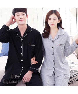 long-sleeved couple pure cotton pajamas for spring wine-red comfy lounge pajamas sets