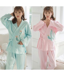 large size Cotton cardigan pyjamas outside wear three pajama sets