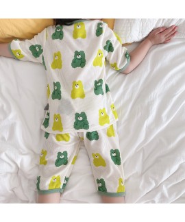 2pcs Little Boy Casual Cotton Bear Graphic Tops Shorts Pajamas Set Comfy Summer Kids Clothes 