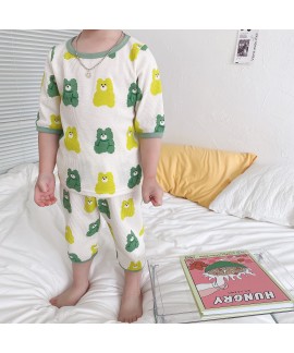 2pcs Little Boy Casual Cotton Bear Graphic Tops Shorts Pajamas Set Comfy Summer Kids Clothes 