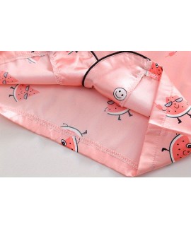 2pcs Toddler Girls Comfortable Pajamas Outfit Cute Cartoon Watermelon Graphic Button Short Sleeve Sleepwear