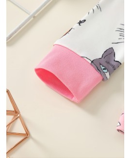 Girls Lounge Wear Homewear Long Sleeve Top Matching Pants Set With Cat Print Kids Clothes Pajamas Set Spring Fall 