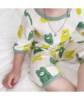 2pcs Little Boy Casual Cotton Bear Graphic Tops Shorts Pajamas Set Comfy Summer Kids Clothes 