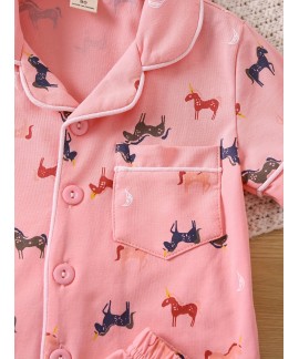 2pcs Girls Comfortable Cotton Pajamas Outfit Carto...