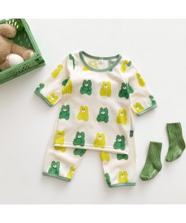 2pcs Little Boy Casual Cotton Bear Graphic Tops Shorts Pajamas Set Comfy Summer Kids Clothes 