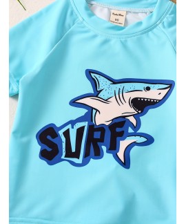 Boys Cartoon Shark Swimming Suit Swimming Trunks & Tops For Beach Vacation Kids Clothes Sets 