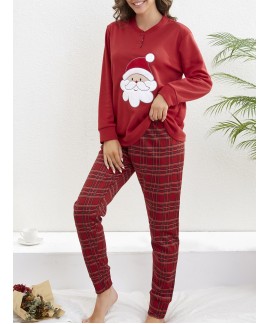 Long Sleeve Crew Neck Santa Claus Print ladies Paj...