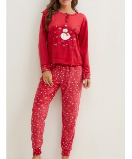 Long Sleeve Crew Neck Snowflake Print women Pajama...