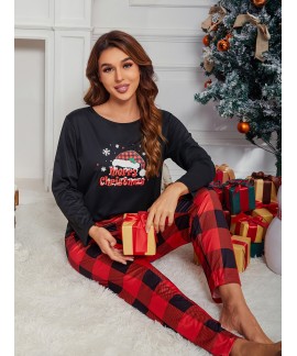 Long Sleeve Crew Neck Christmas Pattern Print wome...