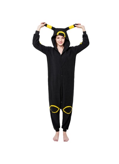 Polar fleece cartoon animal one-piece pajamas black moon elves couple pajamas