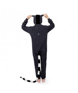 Polar fleece cartoon one piece pajamas long tail monkey lemur couple one piece pajamas