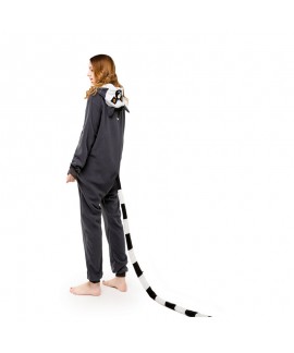 Polar fleece cartoon one piece pajamas long tail monkey lemur couple one piece pajamas