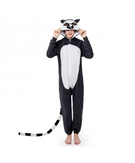 Polar fleece cartoon one piece pajamas long tail monkey lemur couple one piece pajamas