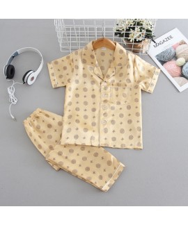 Ice Silk pajama sets 4-color short sleeve summer sleepwear