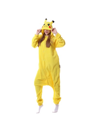 Polar fleece picachu animal cartoon one piece pajamas long sleeve couple pajamas