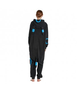 Blue circle moon spirit cartoon one piece Pajama fleece long sleeve couple pajamas