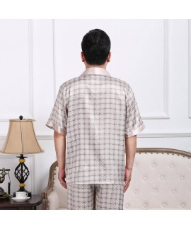 Short sleeve ice silk pajama sets for men large size middle-aged and elderly two piece sleepwear set